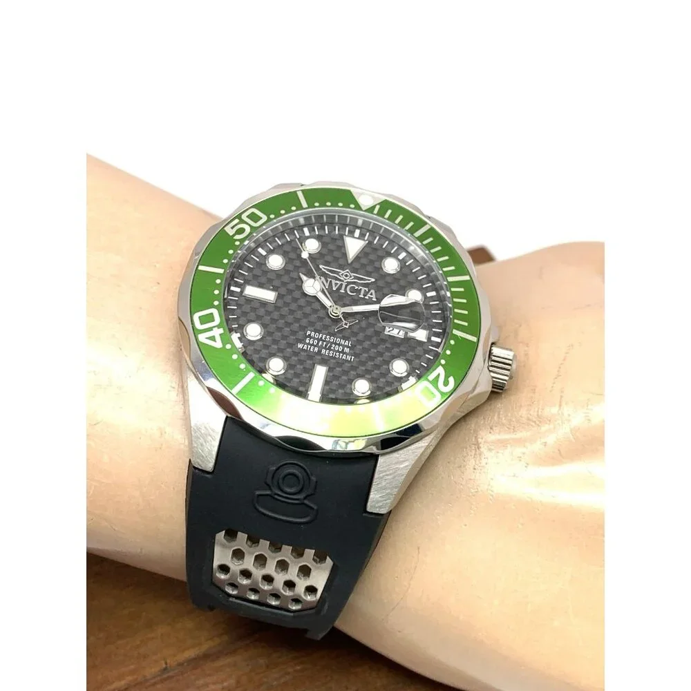 Invicta Men's Watch 12560 Pro Diver Quartz Black Dial Green Bezel Rubber Band